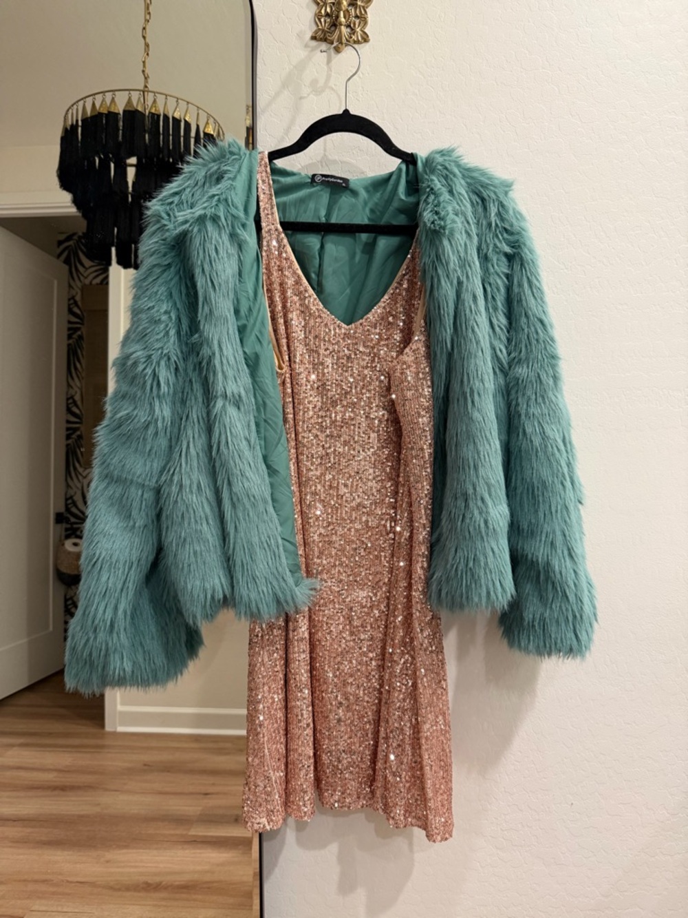 T Swift inspired outfit (sparkle dress and faux fur jacket)